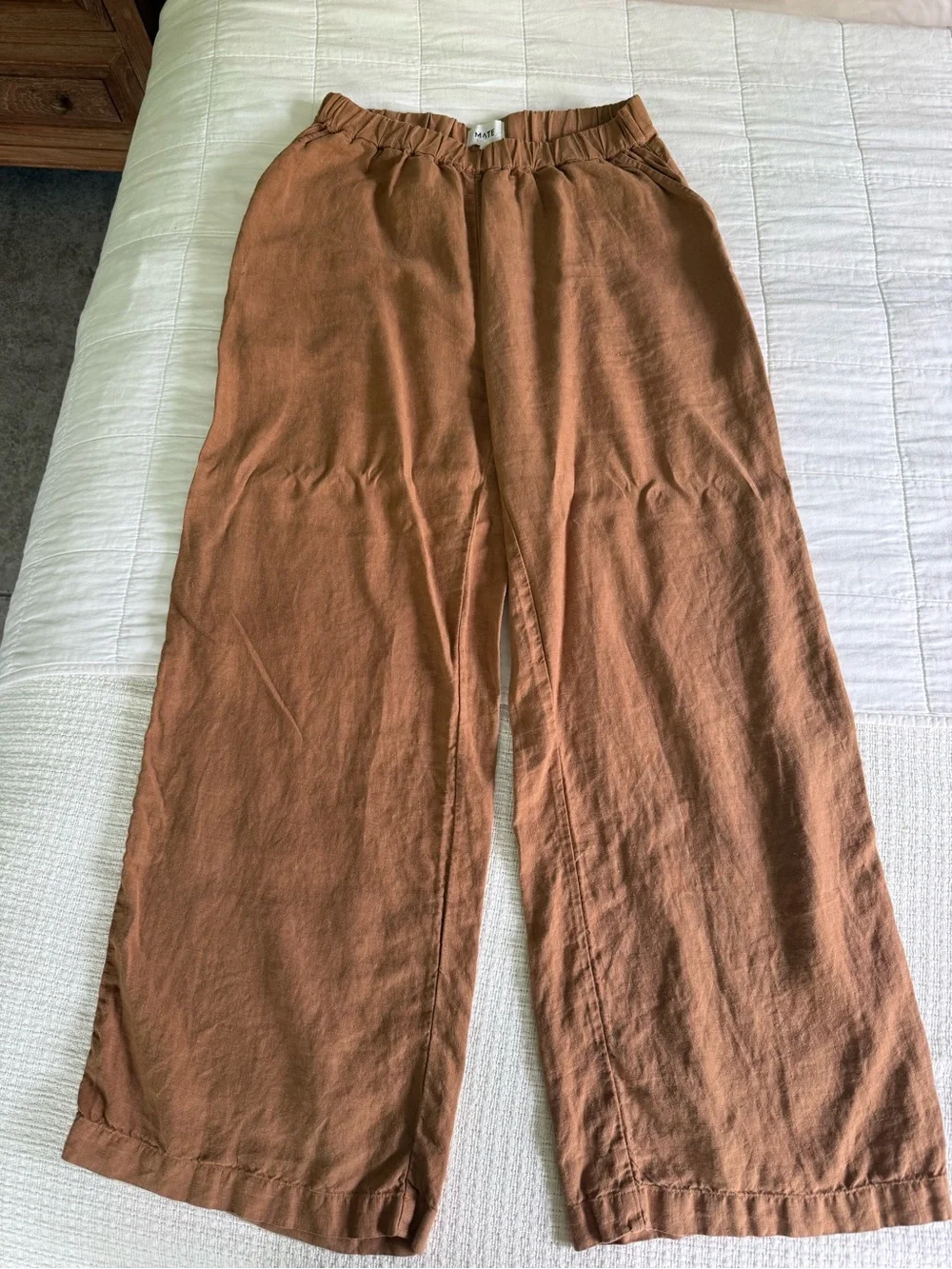 MATE THE LABEL Wide-Leg Linen Blend Pants in Rust - Picture 1 of 2